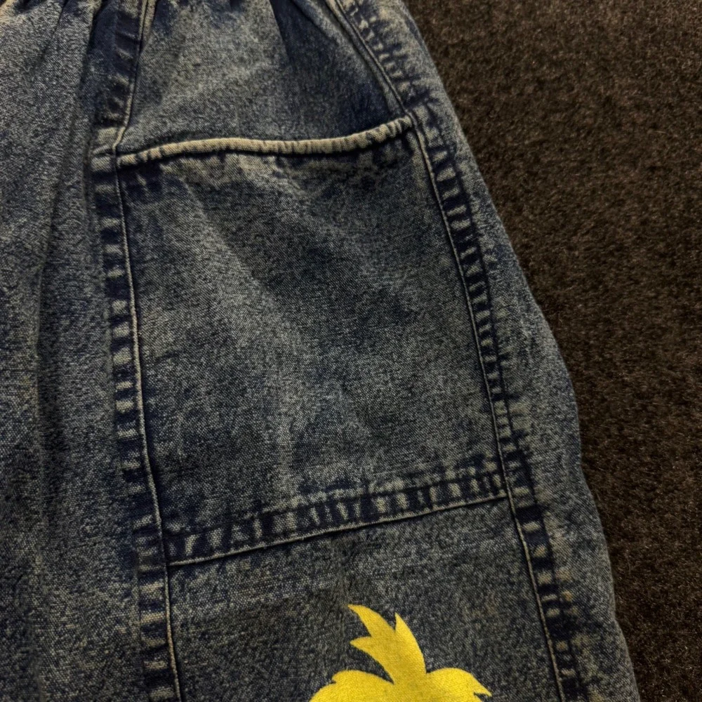 Vintage 80s Acid Wash Denim Shorts Palm Tree Neon Hot Hot Hot Blue Medium